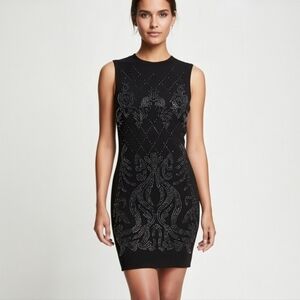 Haute Monde Rhinestone Embellished Bodycon Mini Dress Black Silver Size Large